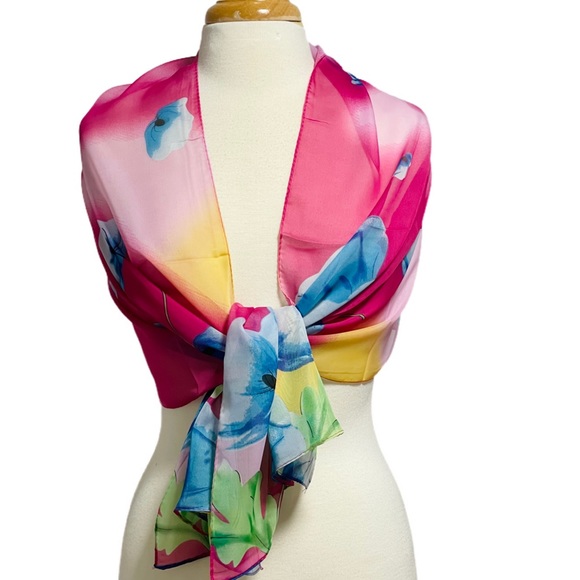 1166-Multicolored Rectangular Scarf -Pink/Multi - Picture 3 of 4
